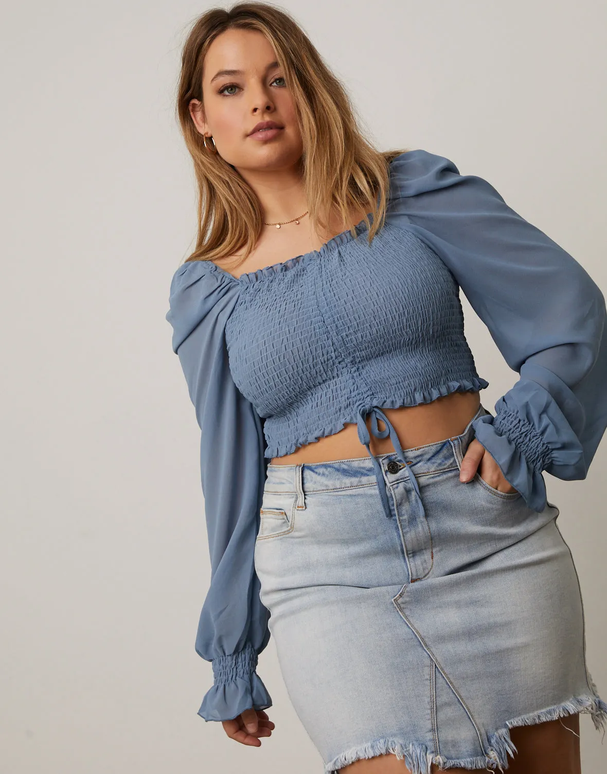 Plus Size Smocked Puff Sleeve Top