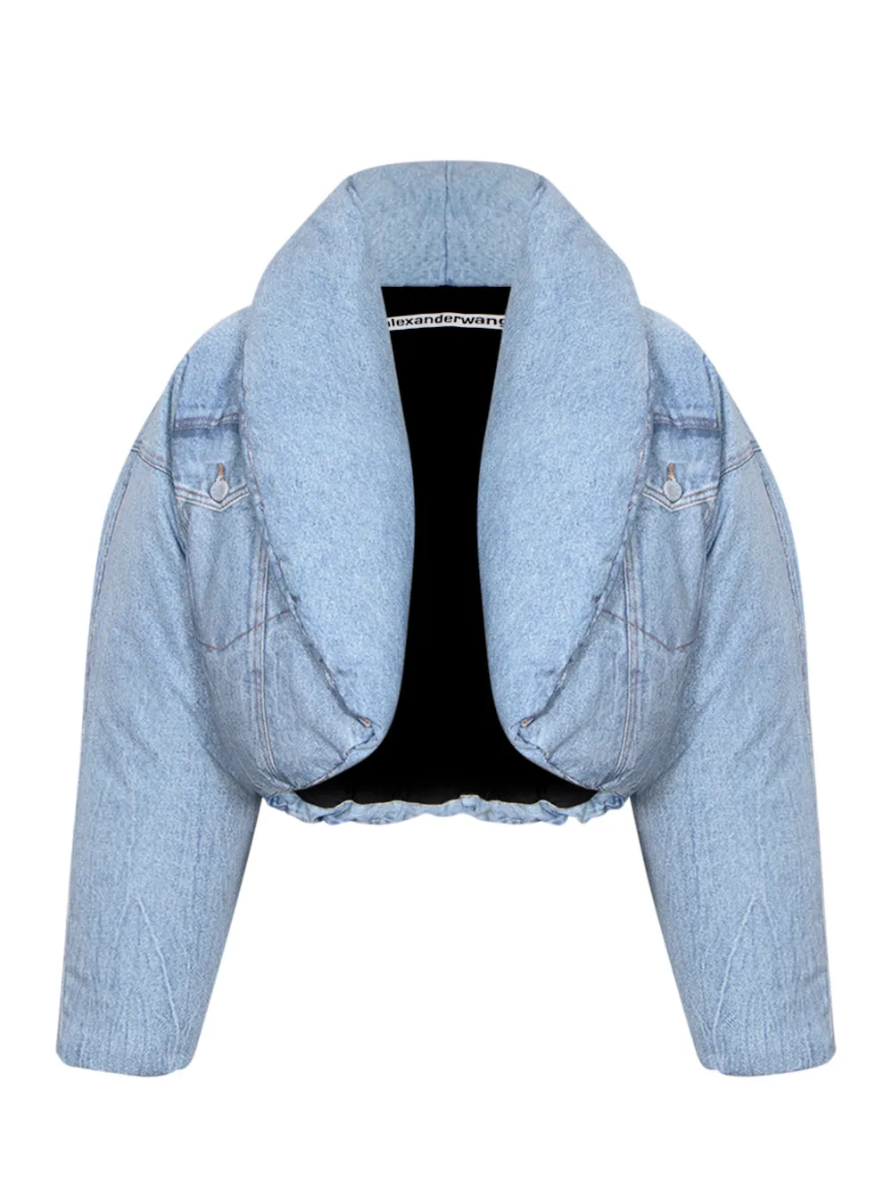 Printed Denim Cropped Puffer Jacket (Vintage Faded Indigo)