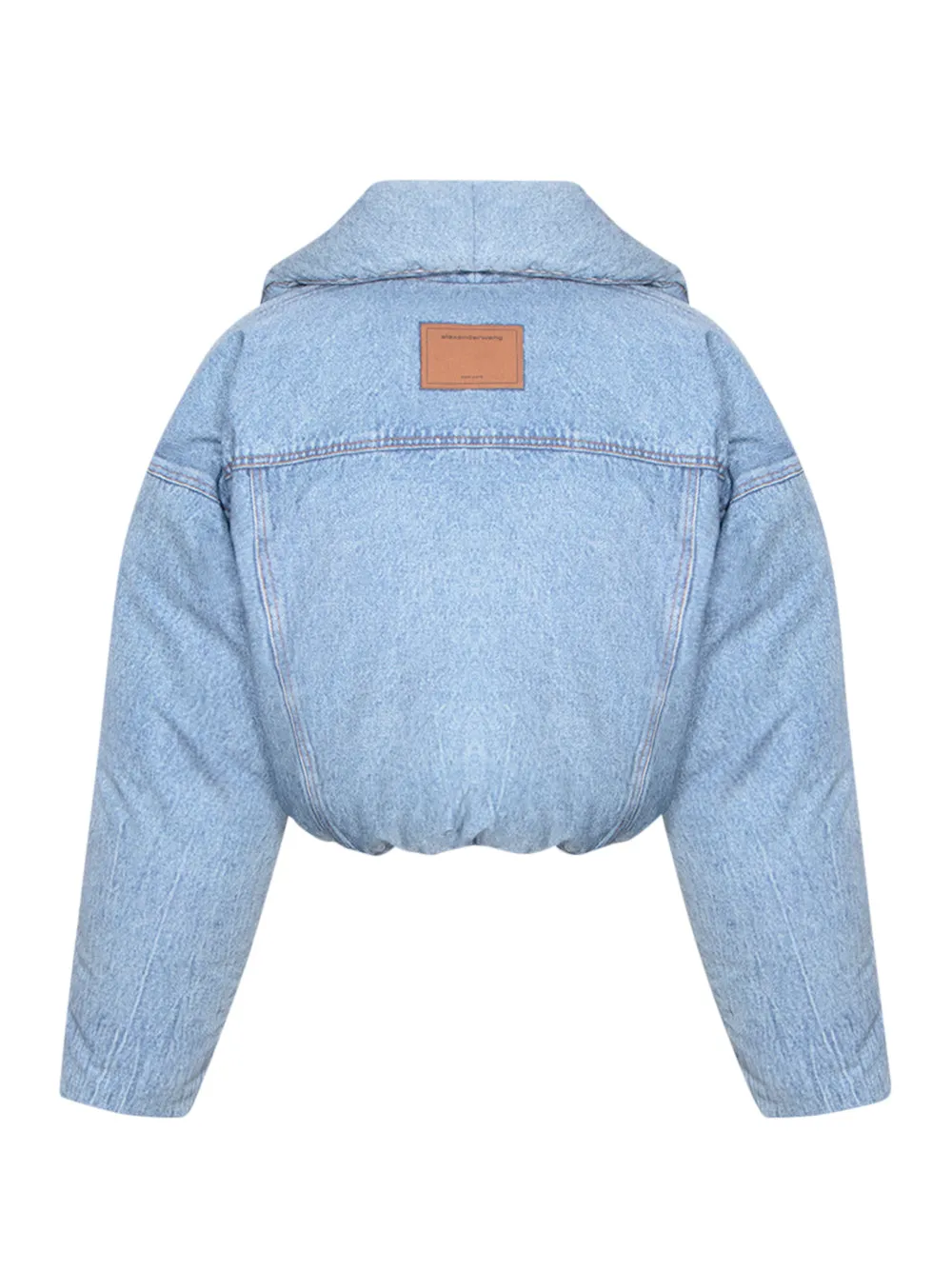 Printed Denim Cropped Puffer Jacket (Vintage Faded Indigo)