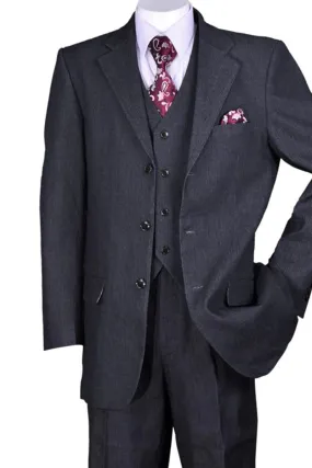 "Black Denim Jeans 3-Button Vested Suit for Men"