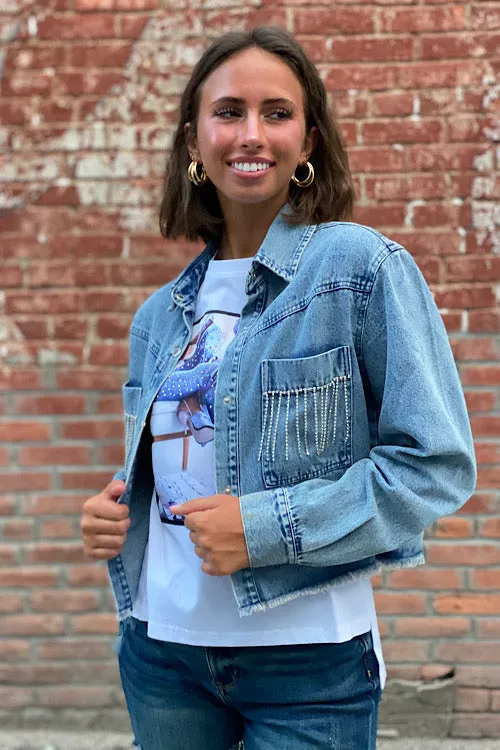 Reba - Cropped Denim Jacket with Rhinestones