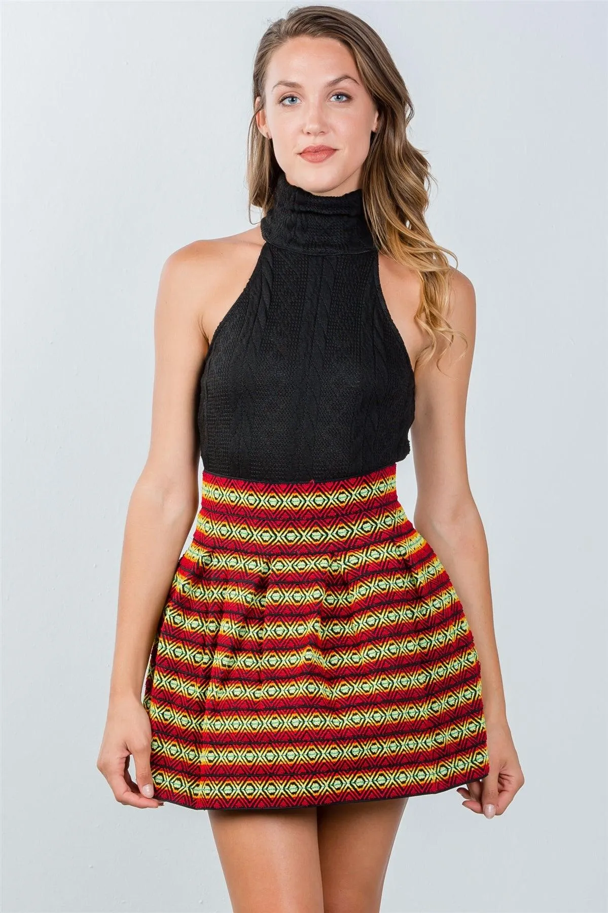 Red Tribal Textured Pattern Mini Skirt /3-2-2