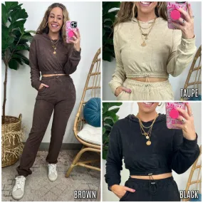 Rest Assured Terry Knit Cropped Drawstring Hooded Pullover