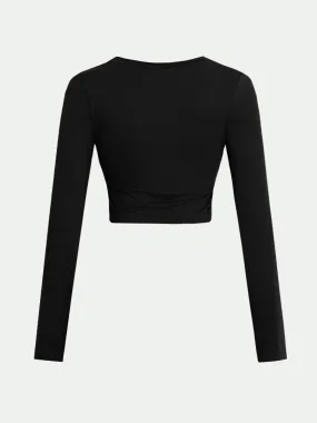 Round Neck Long Sleeve Cropped T-Shirt