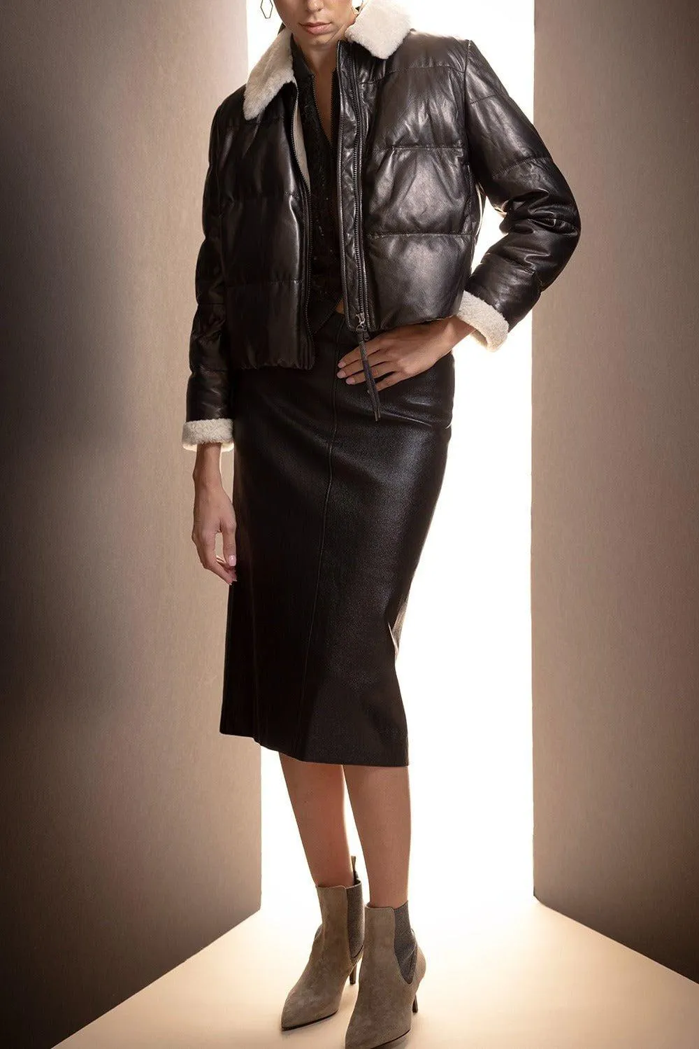 Shearling Collar Leather Jacket