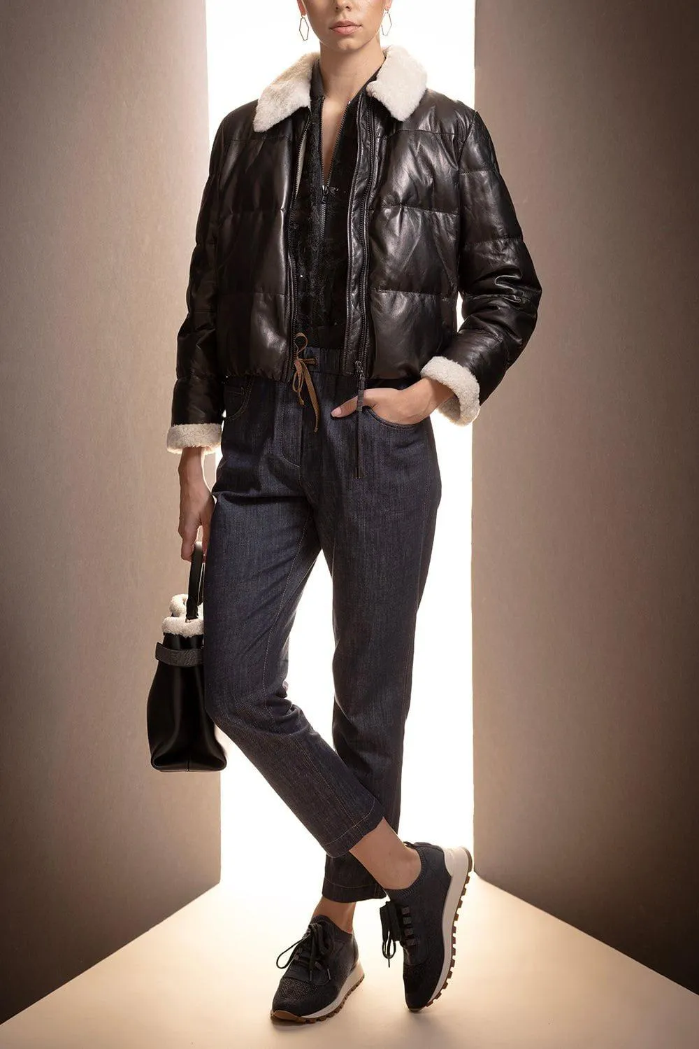Shearling Collar Leather Jacket