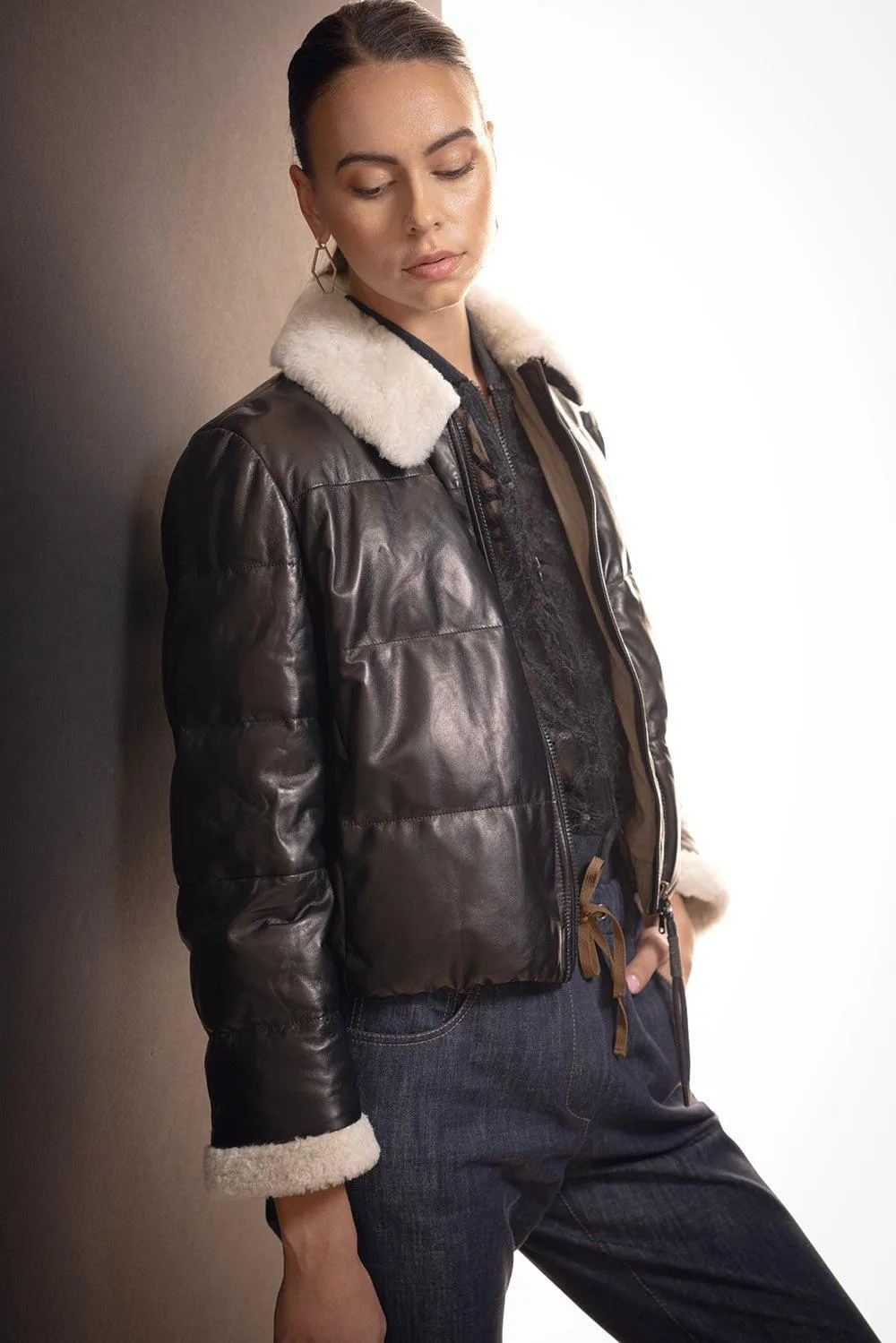 Shearling Collar Leather Jacket