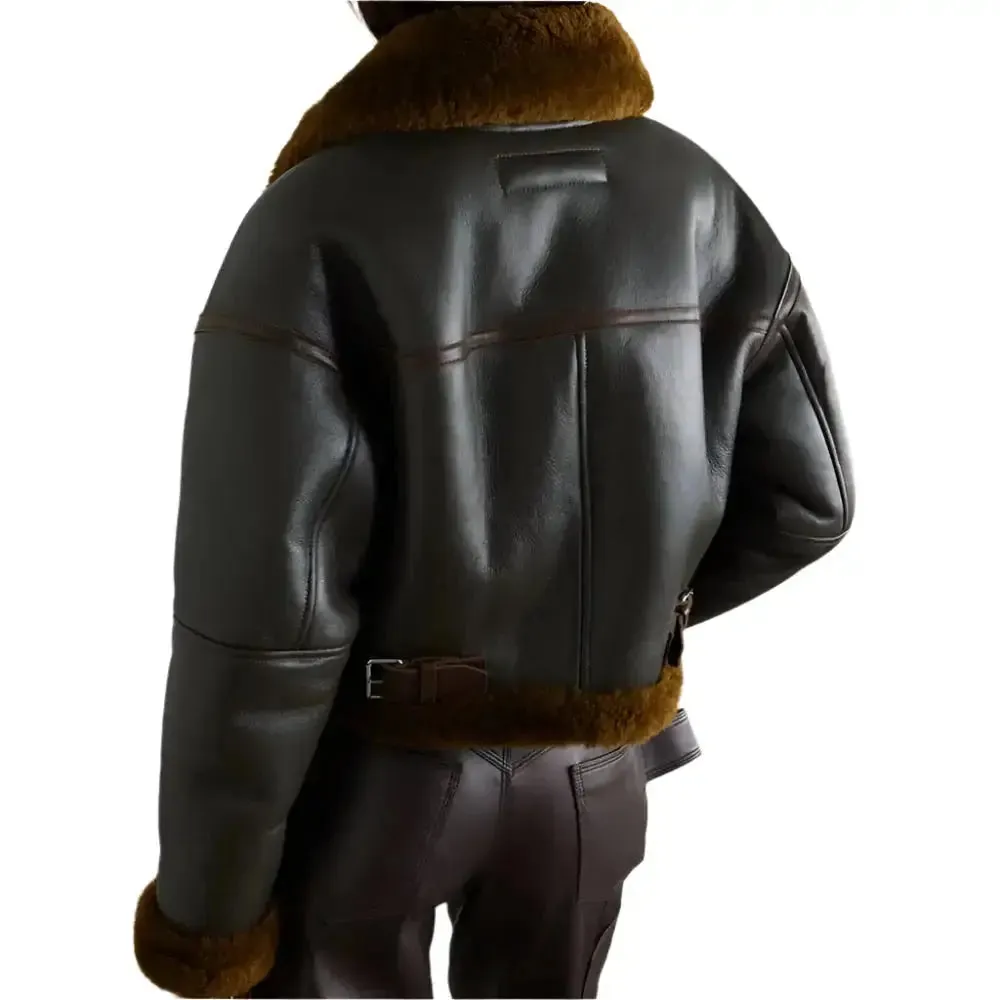 Shearling-Trimmed Textured Leather Jacket for Men – Stylish & Cozy