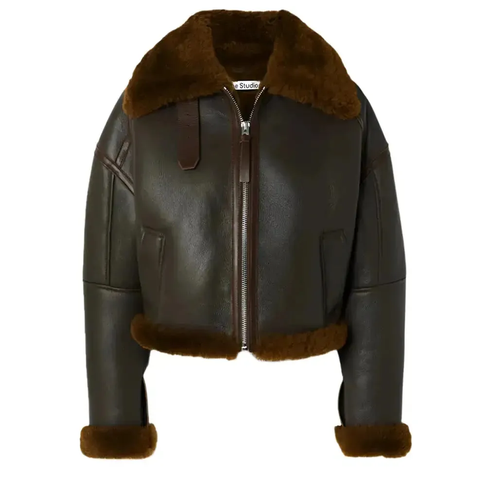Shearling-Trimmed Textured Leather Jacket for Men – Stylish & Cozy