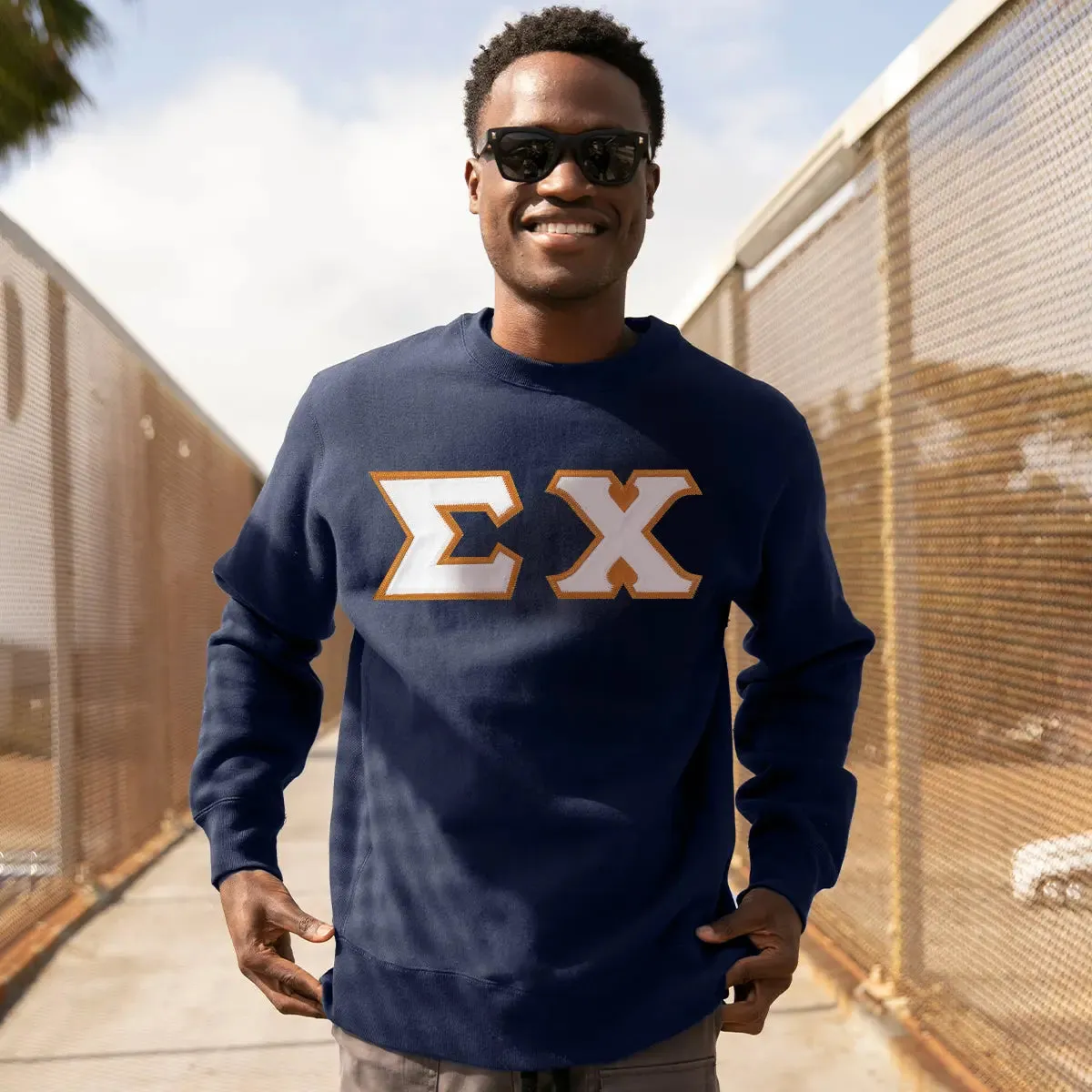Sigma Chi Navy Crew Neck Sweatshirt with Sewn On Letters