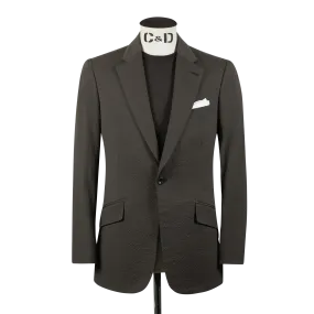 Single Breasted Notch Lapel Suit in Brown Seersucker