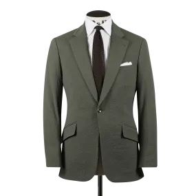 Single Breasted Notch Lapel Suit in Olive Seersucker