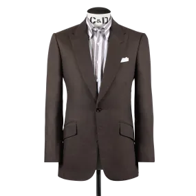 Single Breasted Peak Lapel Suit in Brown Wool, Silk and Linen