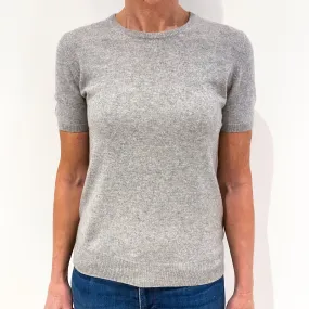 Smoke Grey Short Sleeved Cashmere Crew Neck Jumper Small