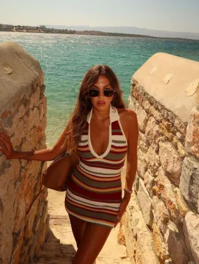 Spiti Halterneck Knitted Striped Bodycon Dress