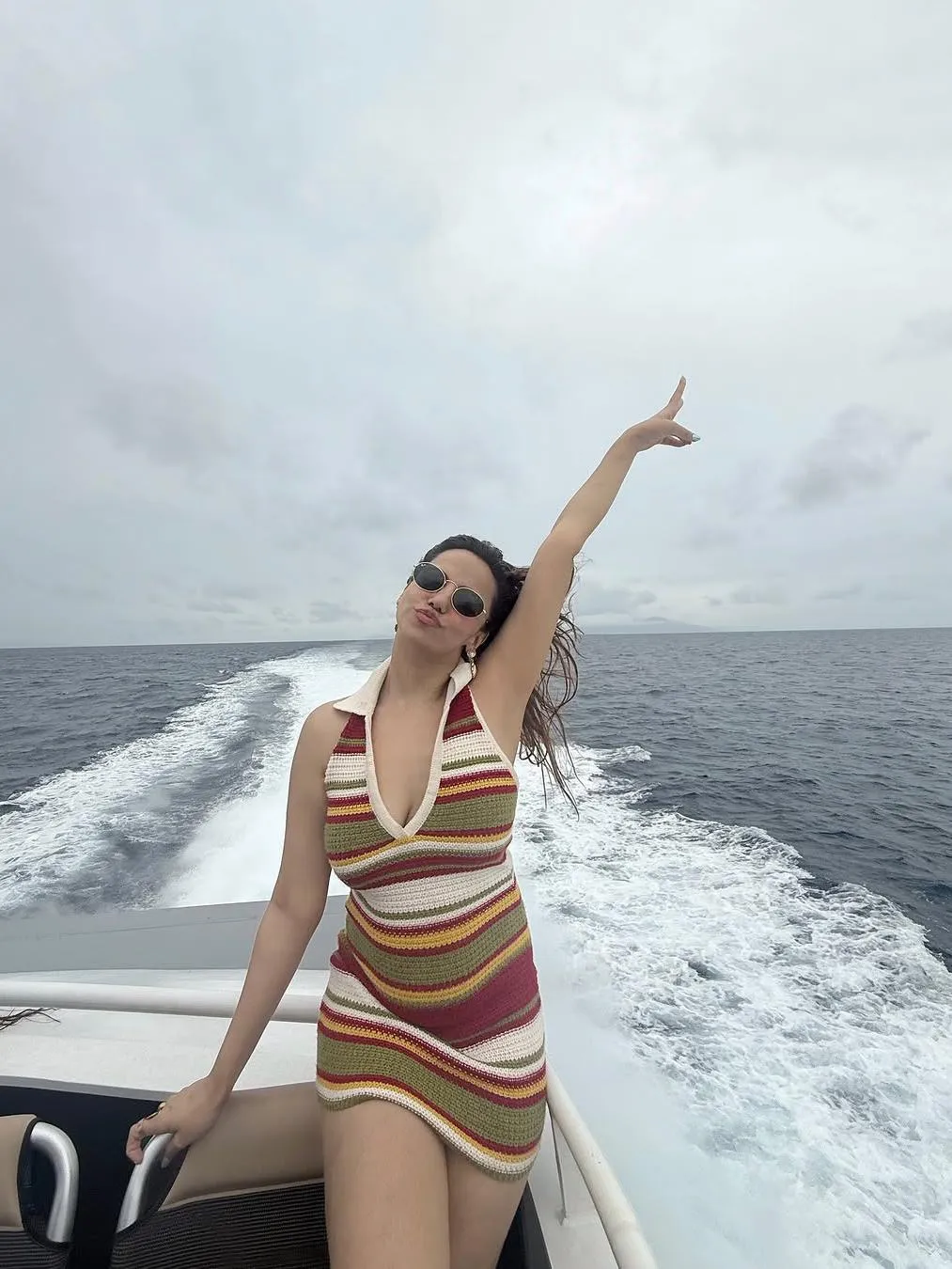 Spiti Halterneck Knitted Striped Bodycon Dress