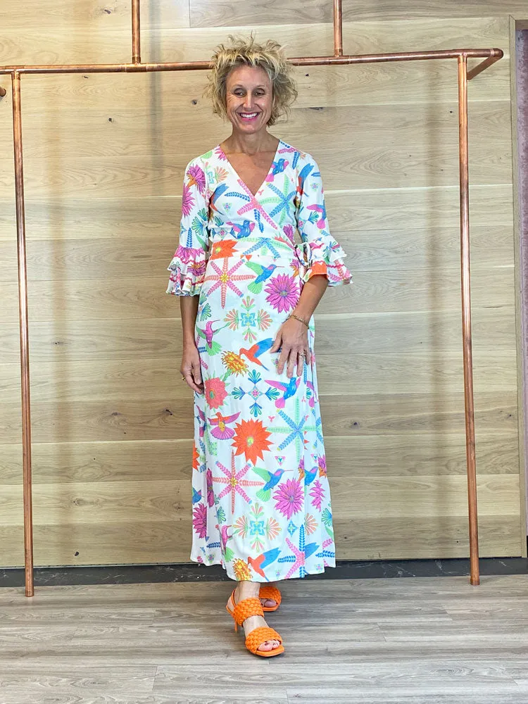 Stardust Joni Wrap Dress Moss White Hummingbird