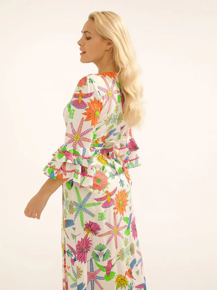 Stardust Joni Wrap Dress Moss White Hummingbird