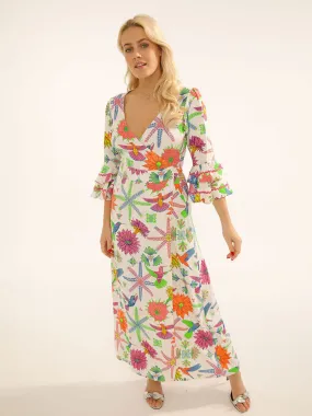 Stardust Joni Wrap Dress Moss White Hummingbird