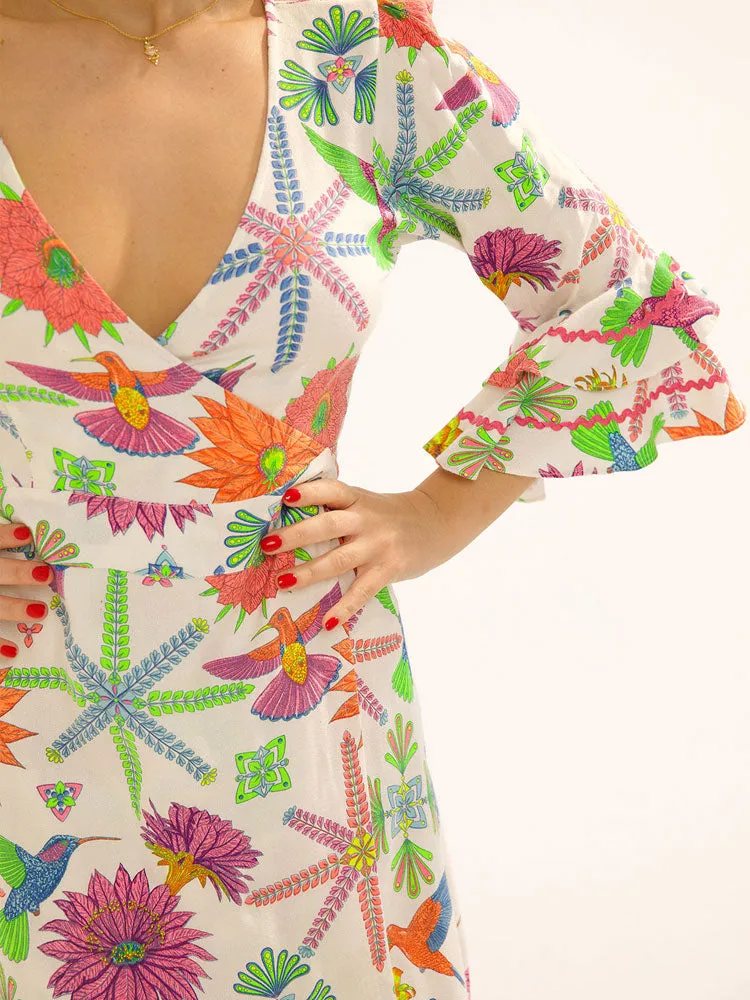 Stardust Joni Wrap Dress Moss White Hummingbird