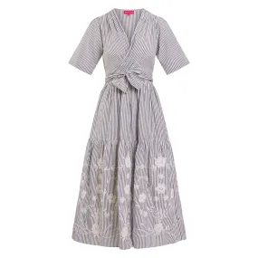 Steel Seersucker Wrap Dress