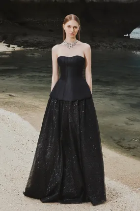 Strapless Peplum Dress with Sequin Skirt