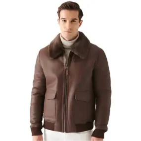 Stylish Men's Brown Shearling Bomber Jacket Winter Ready
