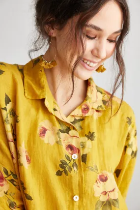 Teddy Floral linen shirt. Mustard