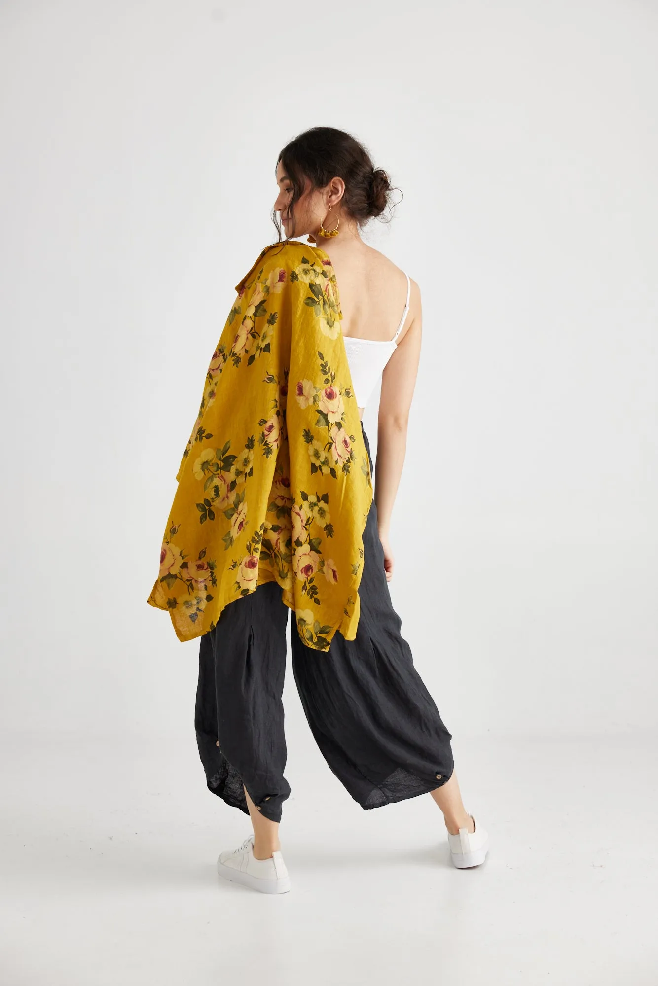 Teddy Floral linen shirt. Mustard