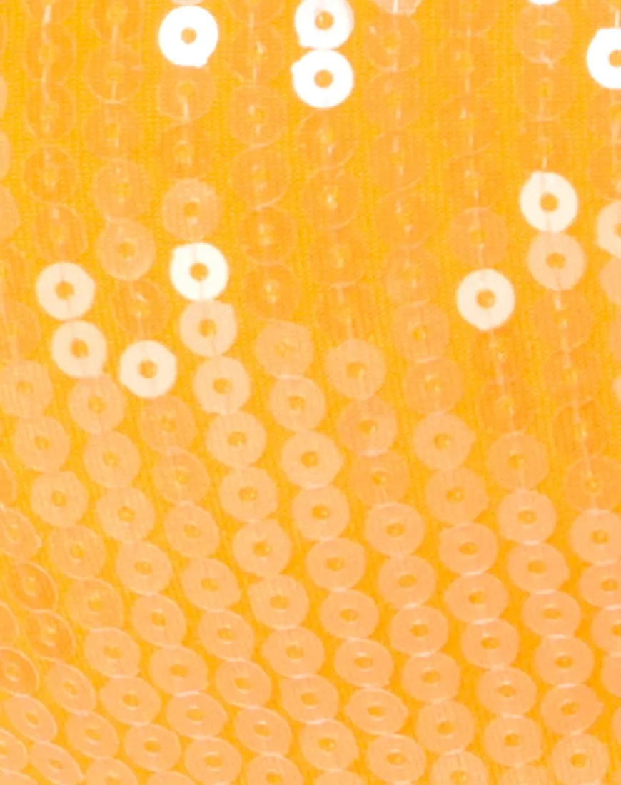 Tindy Crop Top in Tangerine with Clear Sequin