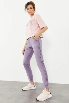 TMY Eflatun Writing Striped Jogger Comfortable Fit Cuffed Women's Sweatpants - 94527 - Myrhorod