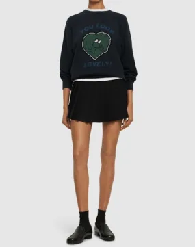 Upcycled You Look Lovely Green Monster Sweatshirt | Black