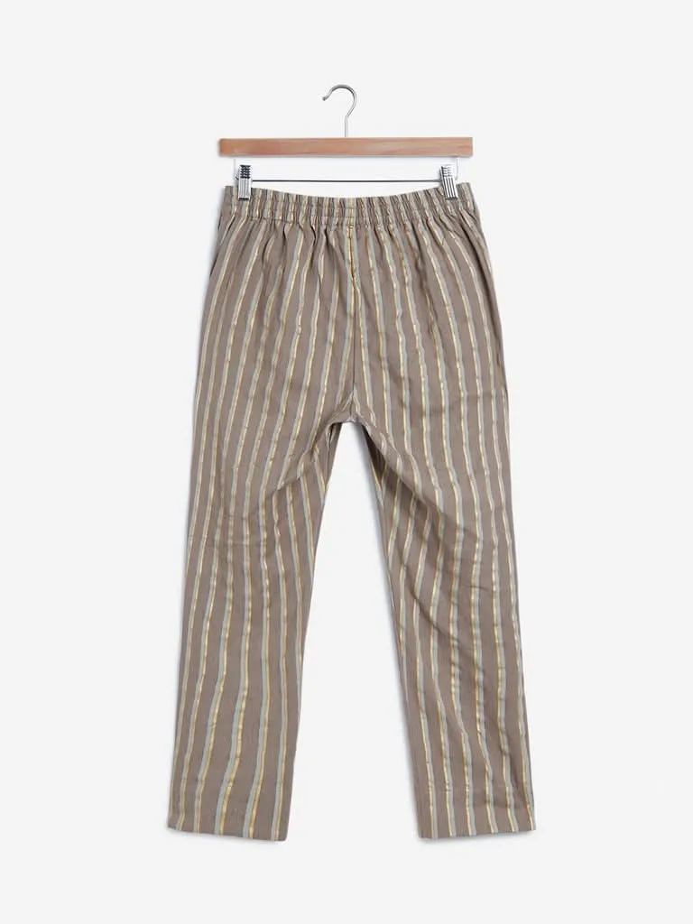 Utsa Grey Striped Cropped Ethnic Pants