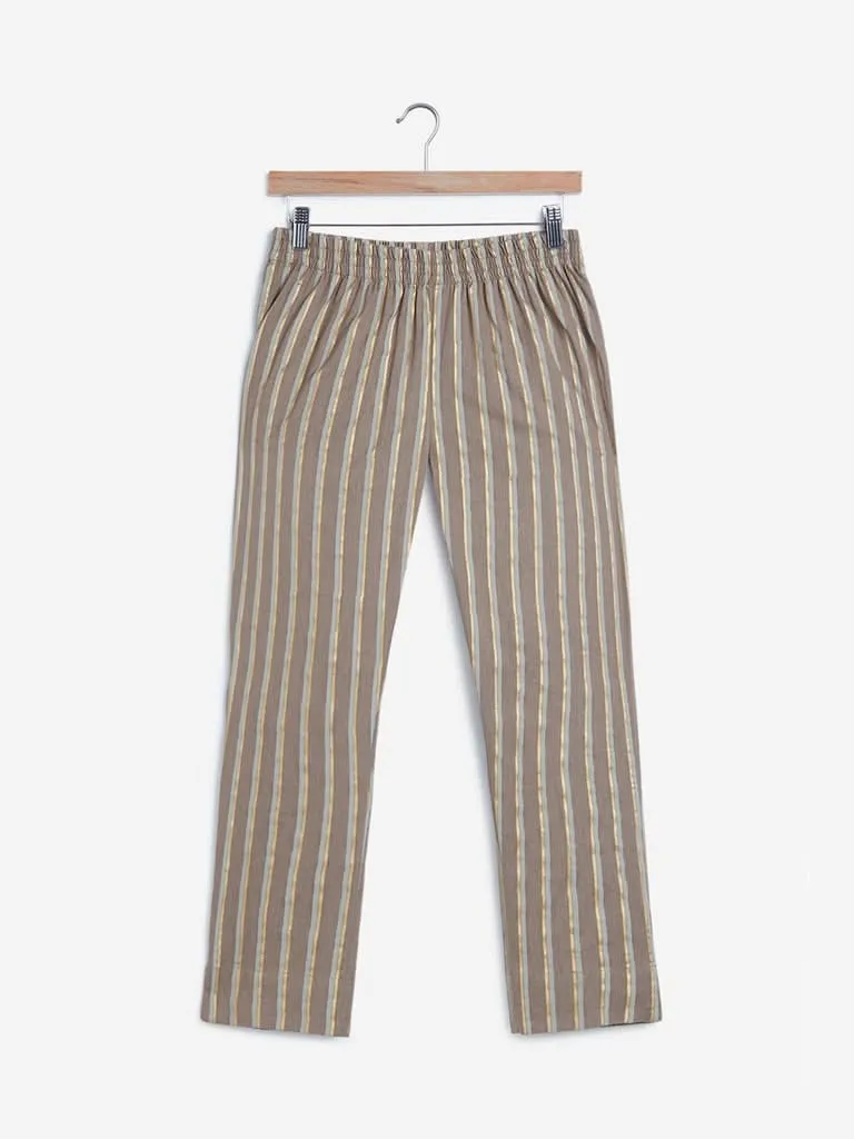 Utsa Grey Striped Cropped Ethnic Pants