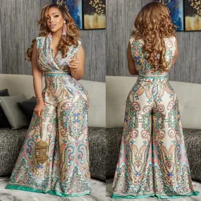 V-Neck Wide Leg Jumpsuit