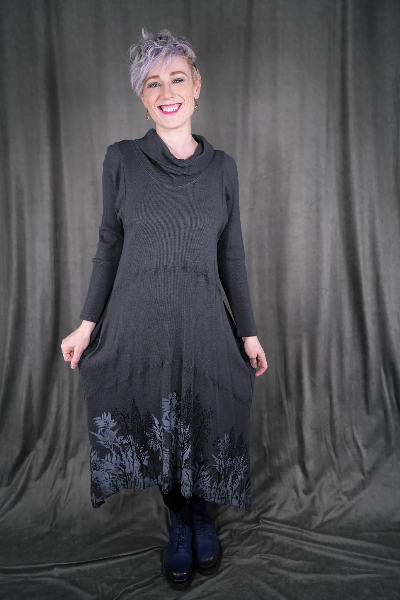 V1727 Thermal Cowl Dress Sea Grey-P