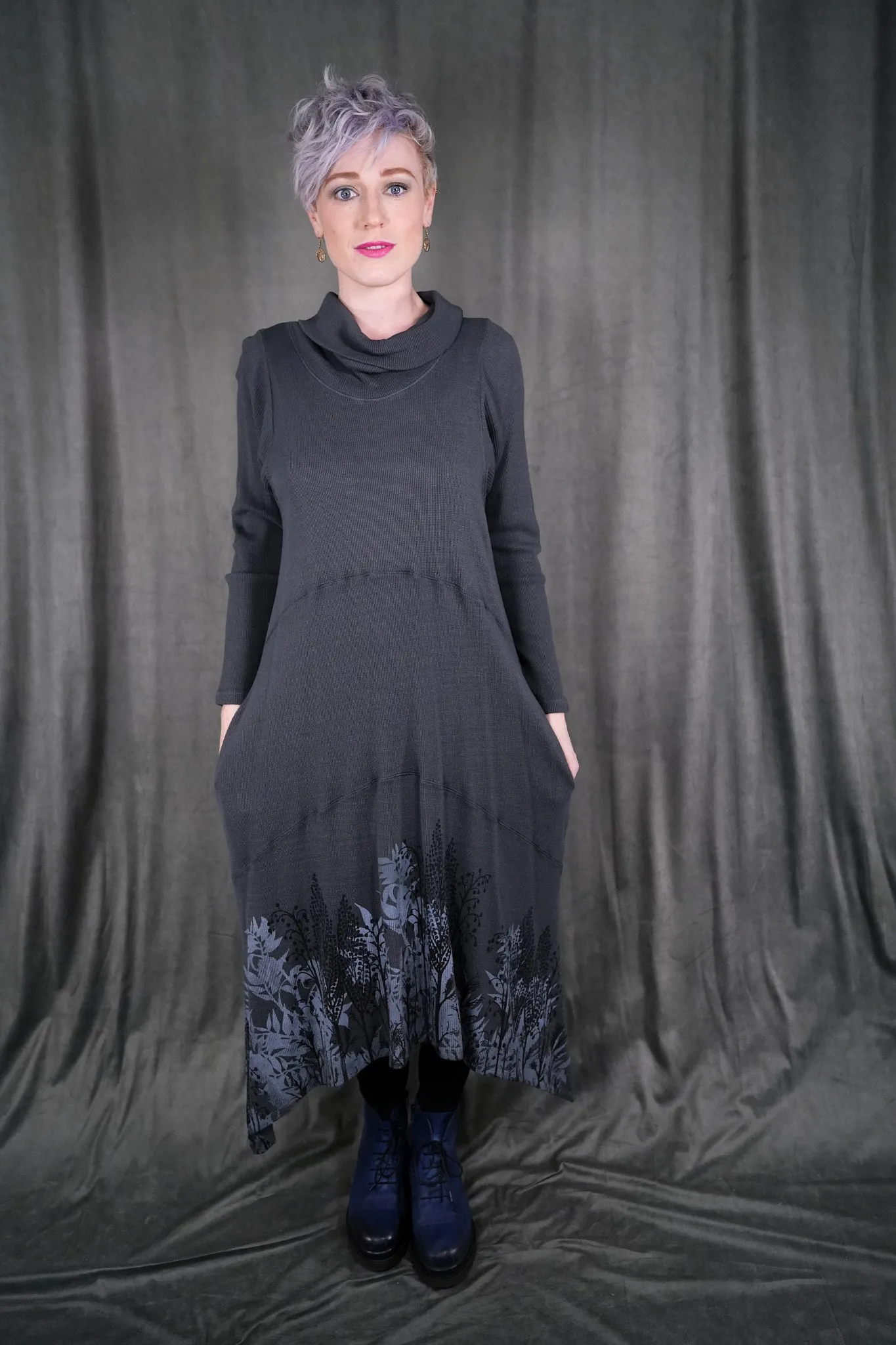 V1727 Thermal Cowl Dress Sea Grey-P