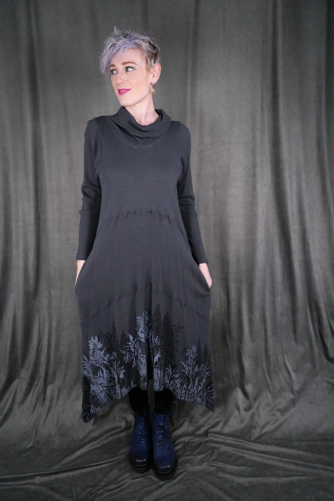 V1727 Thermal Cowl Dress Sea Grey-P