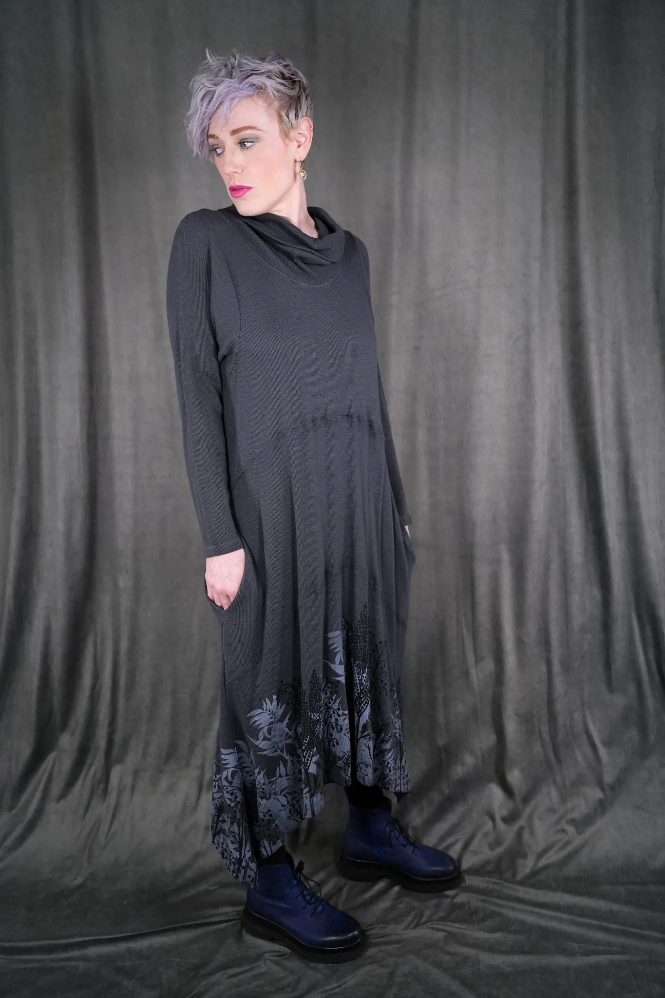 V1727 Thermal Cowl Dress Sea Grey-P