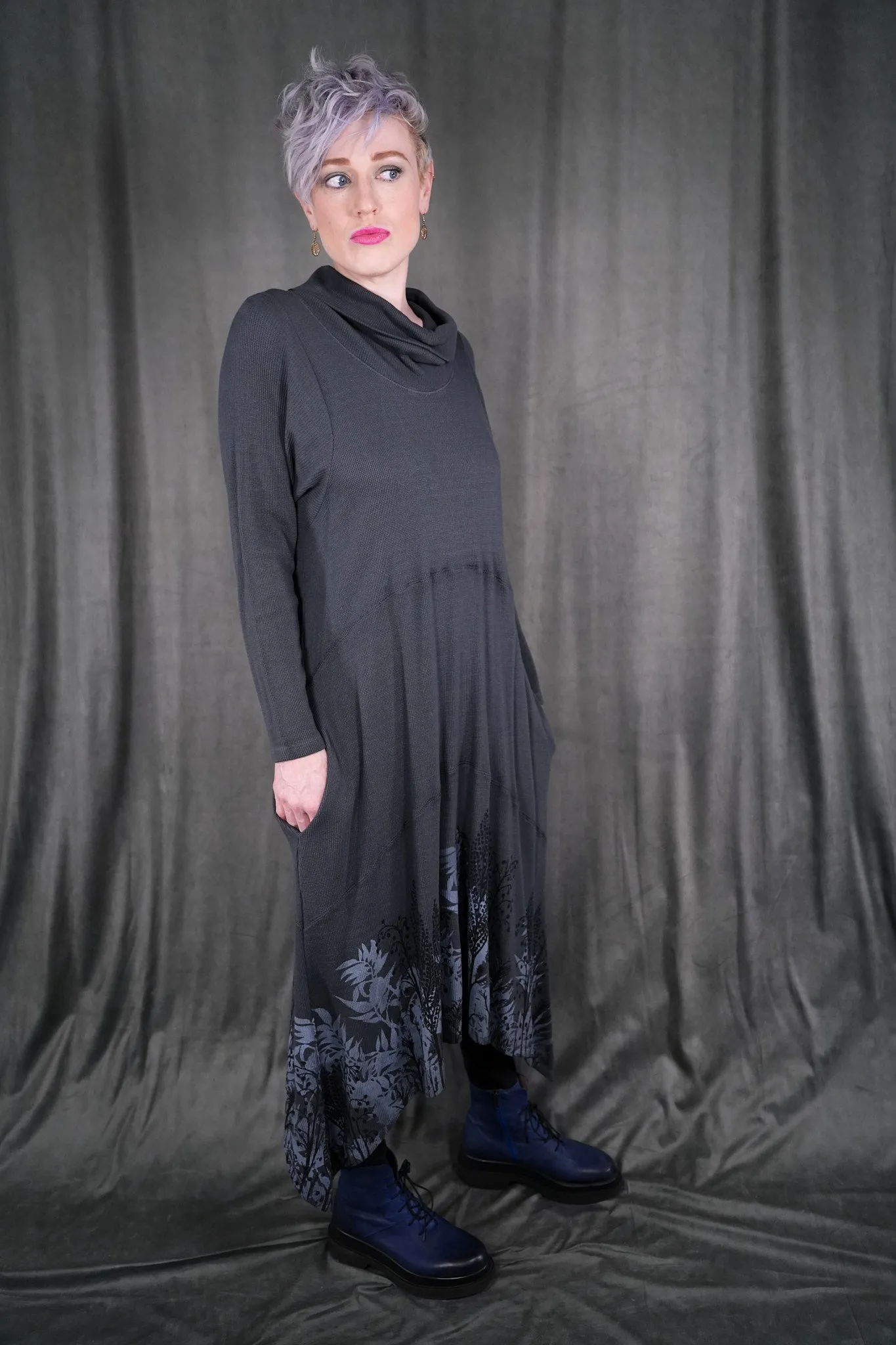 V1727 Thermal Cowl Dress Sea Grey-P