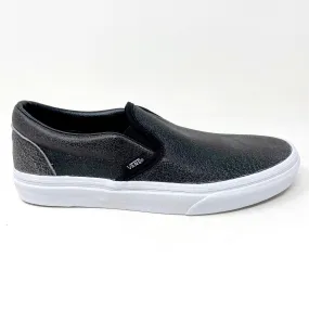 Vans Classic Slip On (Cracked Leather) Black White Womens Casual Shoes