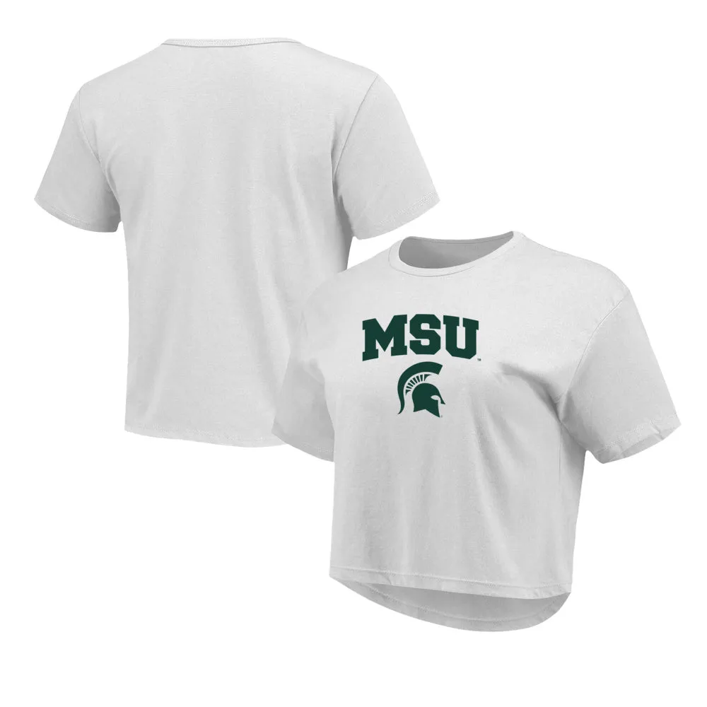 Venley NCAA Michigan State Spartans 2CFFMIC002_front Raw edge Cropped T-Shirt