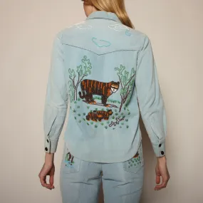 Vintage 70's Hand Beaded Tigers Corduroy Pants   Jacket Set