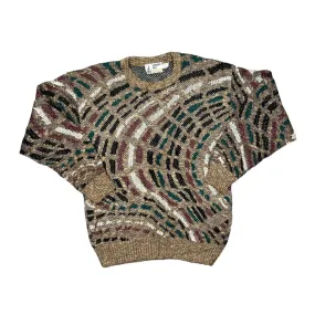 Vintage 90's LONDON FOG Made In USA Grandad Patterned Acrylic Knit Crewneck Sweater Jumper
