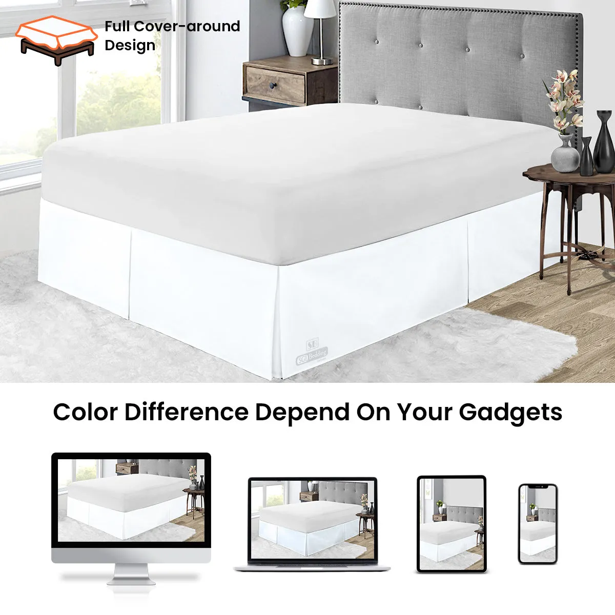 WHITE PLEATED BED SKIRT