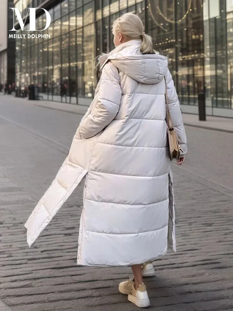 Women's Extra-long Hooded Puffer Coat New Boutiques Fashion Casual Thick Down Padded Winter Coat