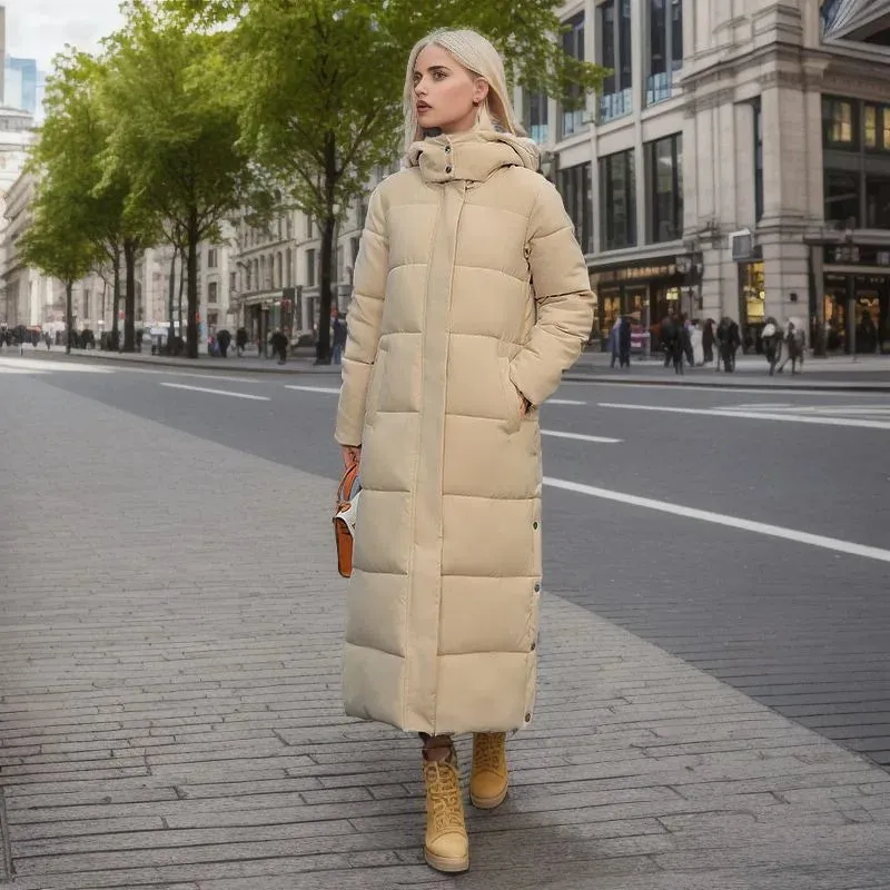 Women's Extra-long Hooded Puffer Coat New Boutiques Fashion Casual Thick Down Padded Winter Coat