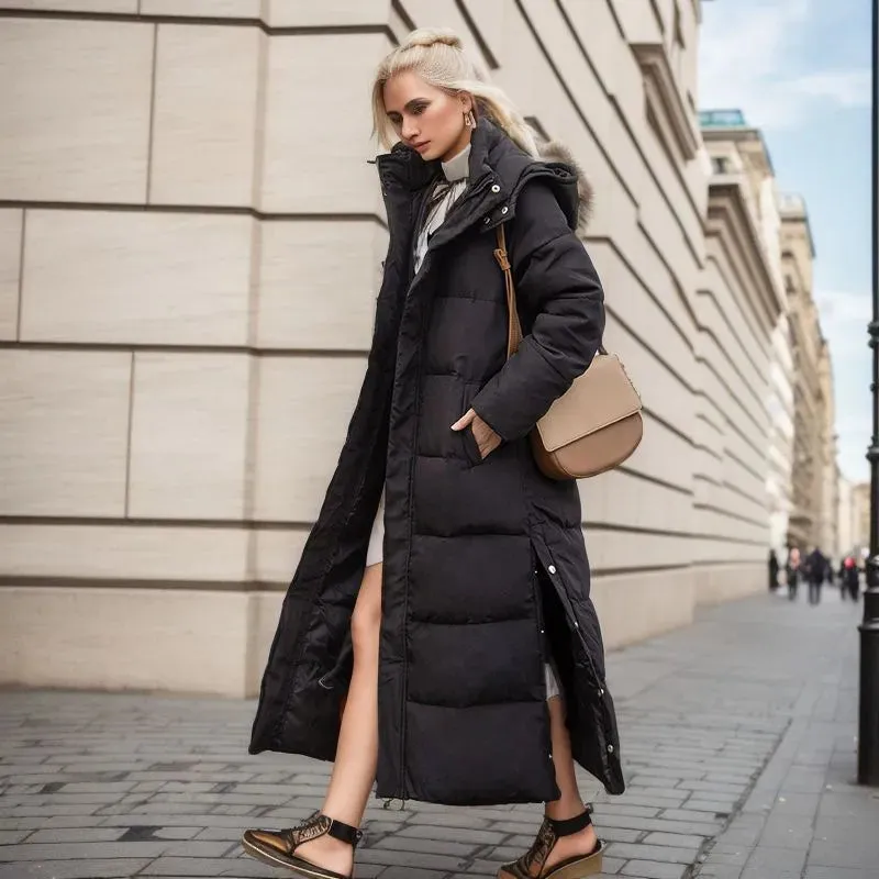 Women's Extra-long Hooded Puffer Coat New Boutiques Fashion Casual Thick Down Padded Winter Coat