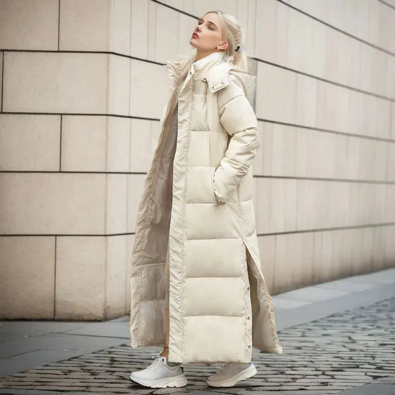 Women's Extra-long Hooded Puffer Coat New Boutiques Fashion Casual Thick Down Padded Winter Coat