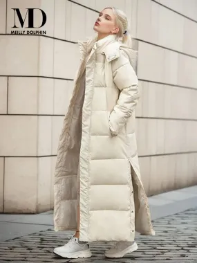 Women's Extra-long Hooded Puffer Coat New Boutiques Fashion Casual Thick Down Padded Winter Coat